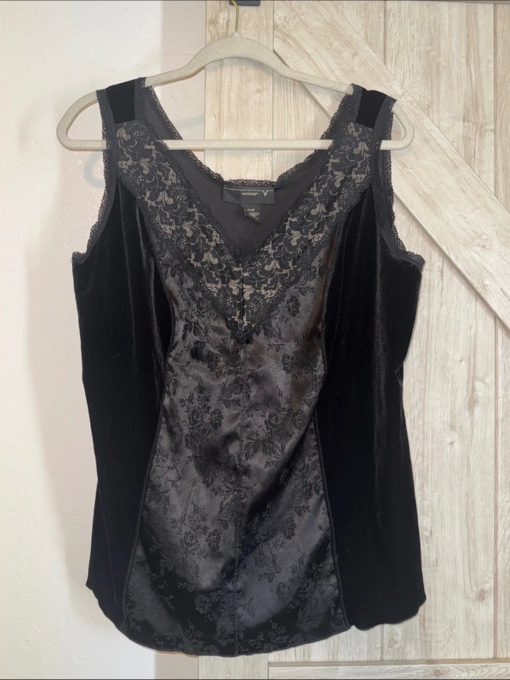 Venezia Black Velvet & Satin Lace-Trim Camisole